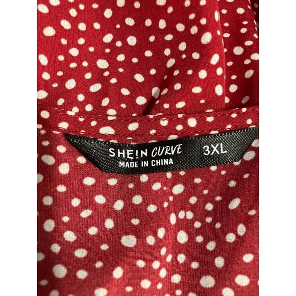 Shein Curve Women's Knee High Red Polka White Dot Wrap Dress Bell Sleeves - Picture 3 of 6